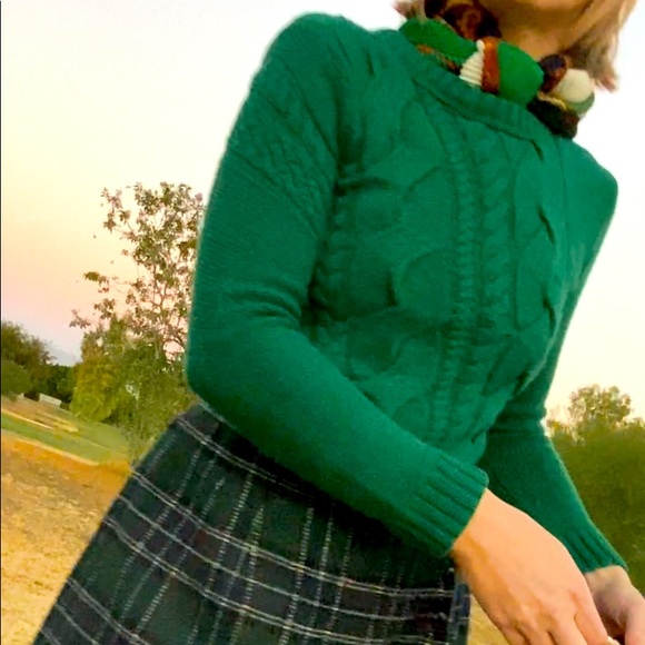 Cremieux preppy green cable-knit pullover fitted sweater, women’s XS - Picture 14 of 16